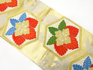 アンティーク　亀甲に花・鶴模様織り出し袋帯（材料）